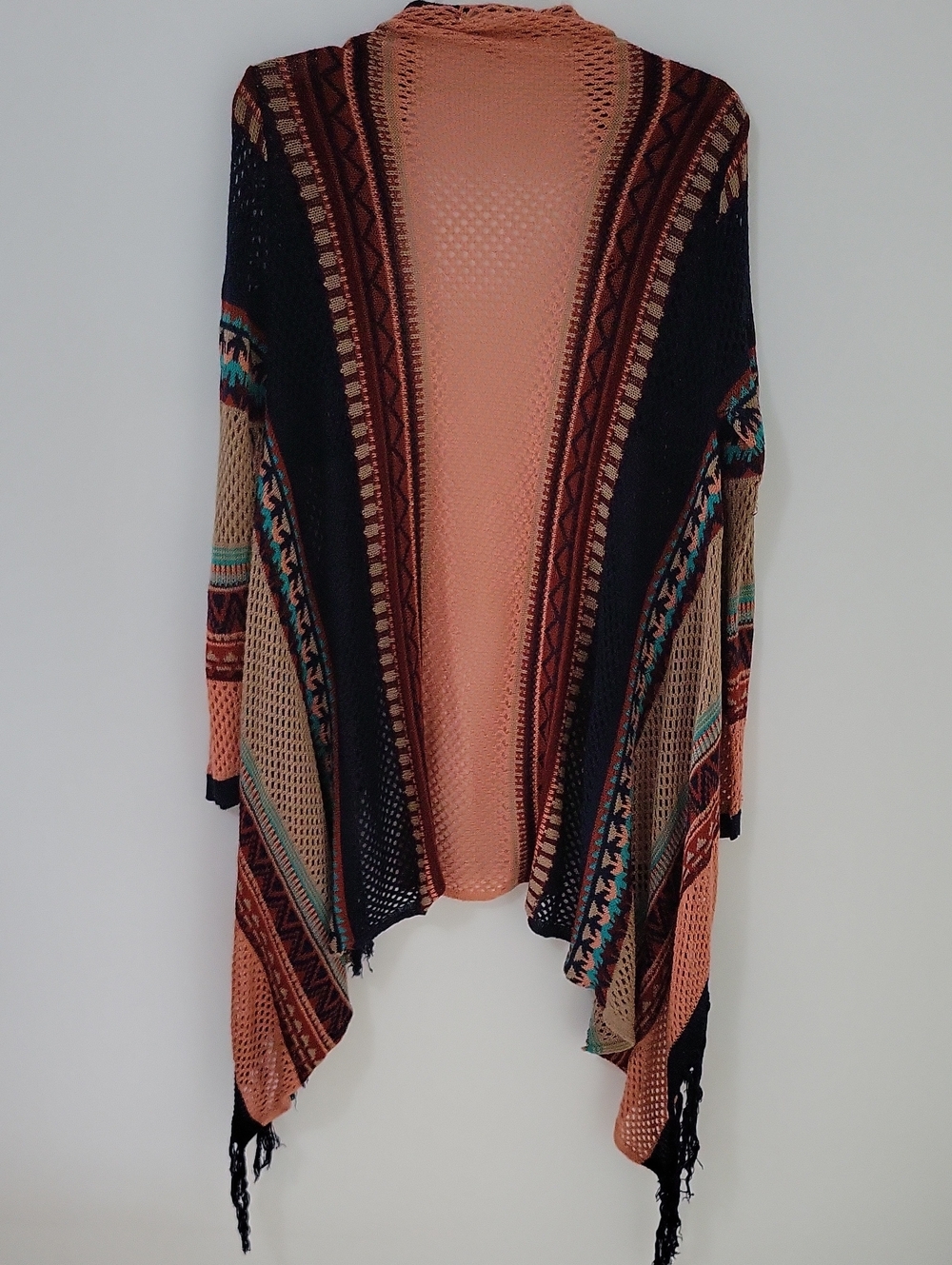 Say What? Aztec Open Fringe Knit Cardigan, Size 2X - Picture 6 of 6